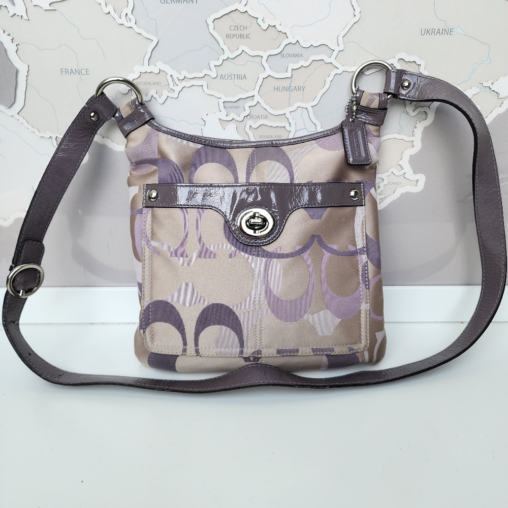 COACH F17479 Lilac & Khaki Penelope Opt Sateen Lilac Patent Leather Trim - Picture 14 of 16